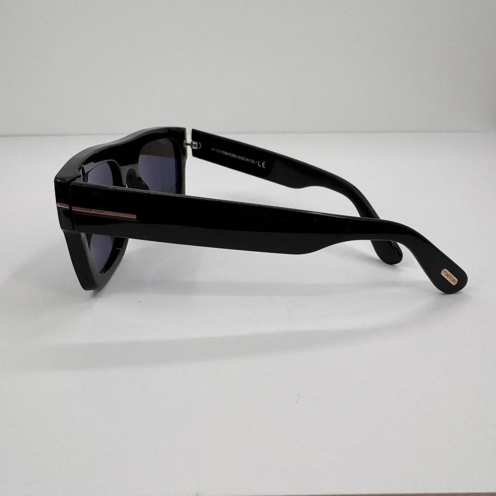 Tom Ford Fausto TF711 01A Black Square Sunglasses Rose‎ Gold T Logo Italy 53mm